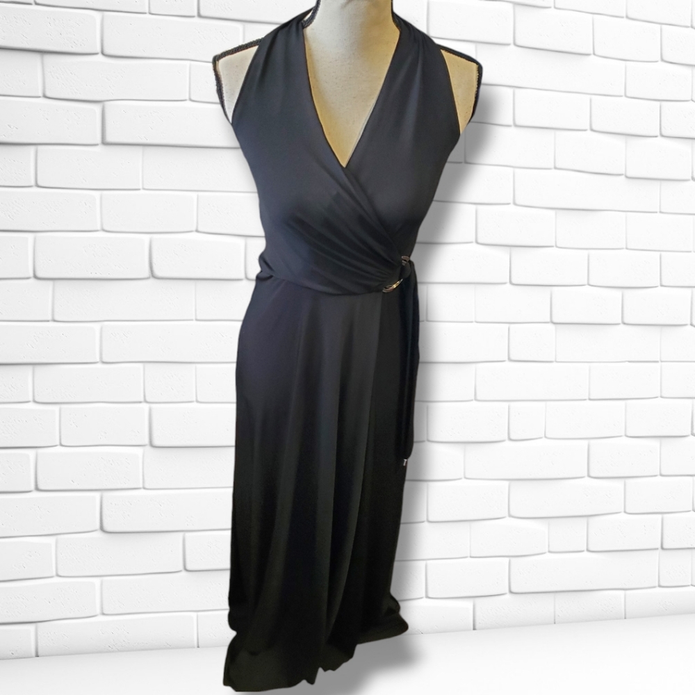 White House Black Market Solid Black Evening Gown Dress Formal Women's Size 8